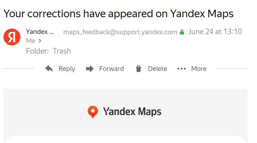 Yandex.maps accepted my correction