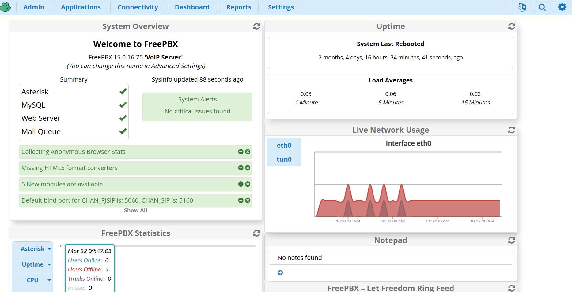 FreePBX interface